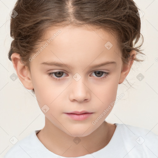 Neutral white child female with short  brown hair and brown eyes