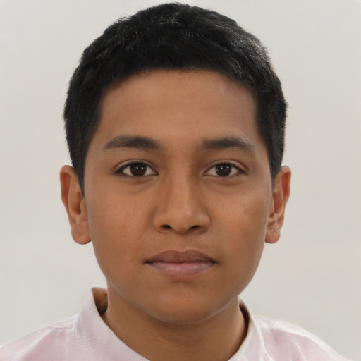 Neutral latino young-adult male with short  brown hair and brown eyes