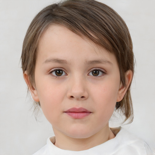 Neutral white child female with medium  brown hair and brown eyes