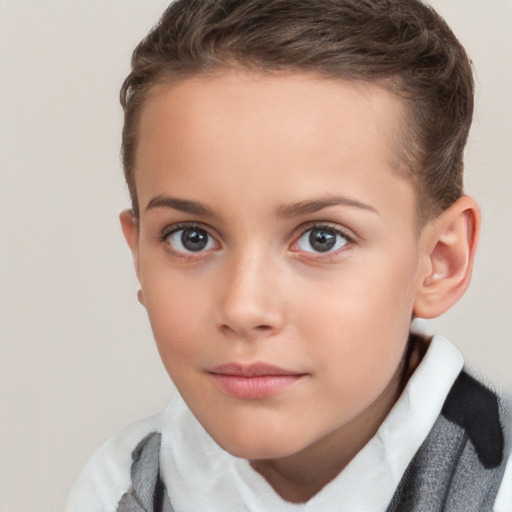 Neutral white child female with short  brown hair and brown eyes