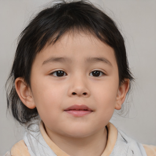 Neutral asian child female with medium  brown hair and brown eyes