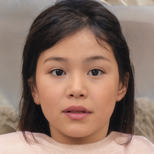 Neutral asian child female with medium  brown hair and brown eyes