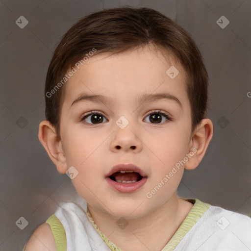 Neutral white child female with short  brown hair and brown eyes