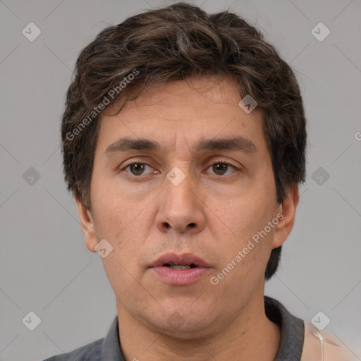 Neutral white adult male with short  brown hair and brown eyes