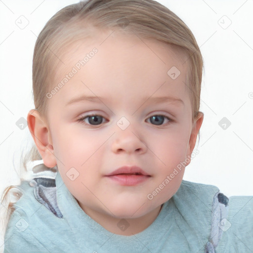 Neutral white child female with medium  brown hair and blue eyes