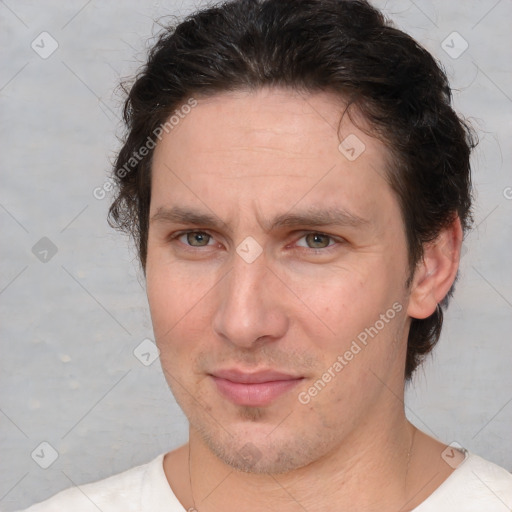 Neutral white adult male with short  brown hair and brown eyes