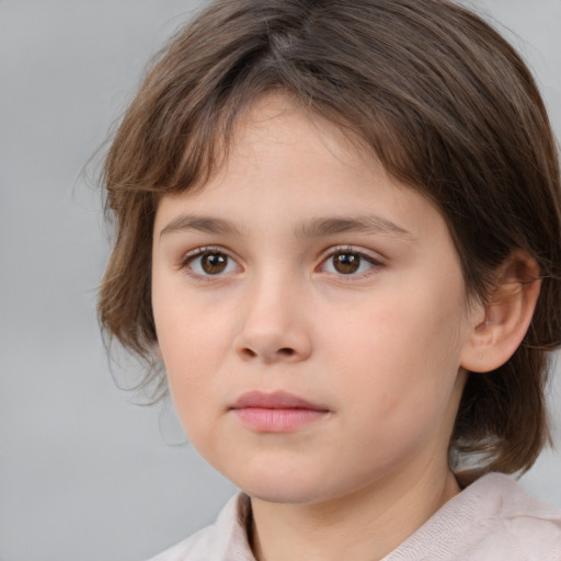 Neutral white child female with medium  brown hair and brown eyes