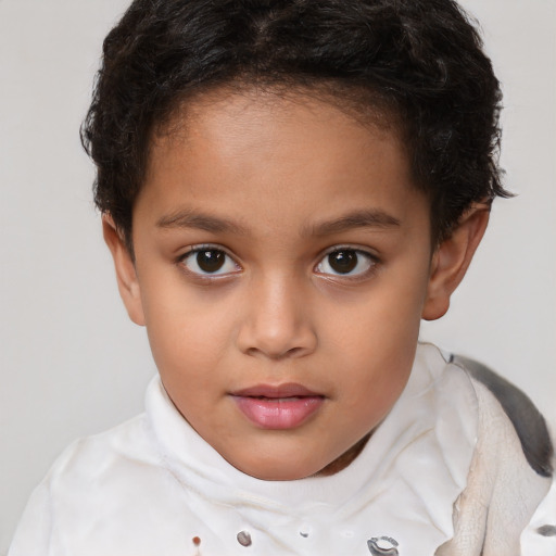 Joyful white child female with short  brown hair and brown eyes