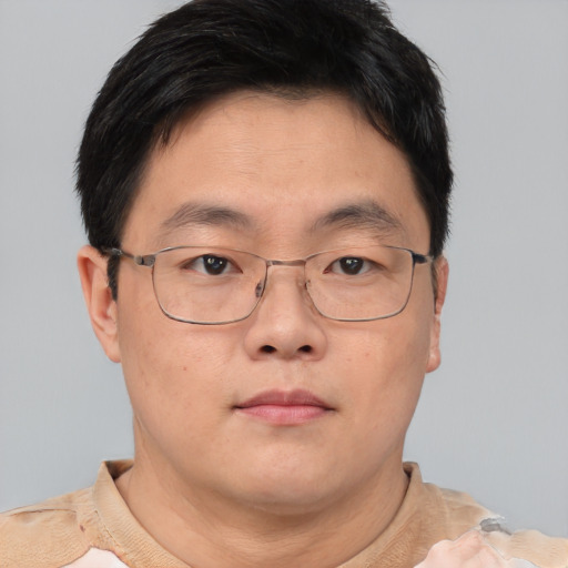 Neutral asian young-adult male with short  brown hair and brown eyes