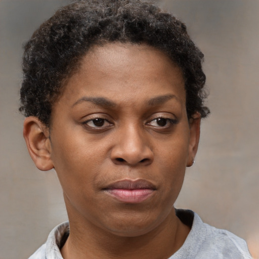 Neutral black young-adult female with short  brown hair and brown eyes