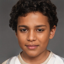 Joyful white child female with short  brown hair and brown eyes