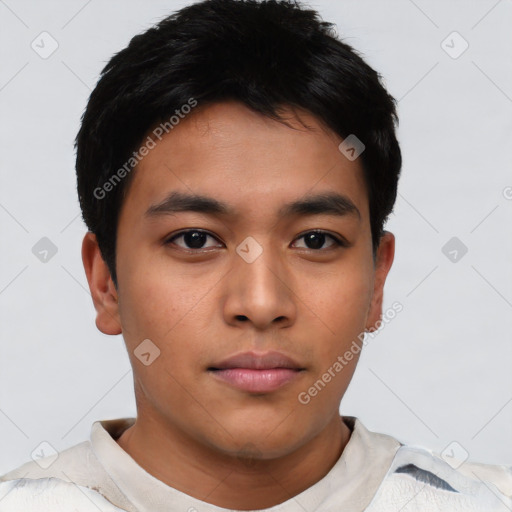 Neutral asian young-adult male with short  black hair and brown eyes