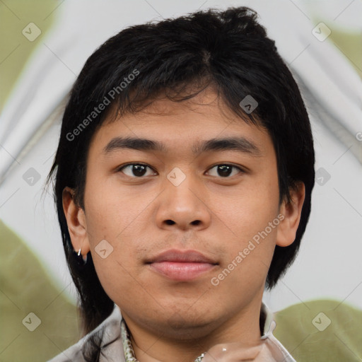 Neutral asian young-adult male with short  brown hair and brown eyes