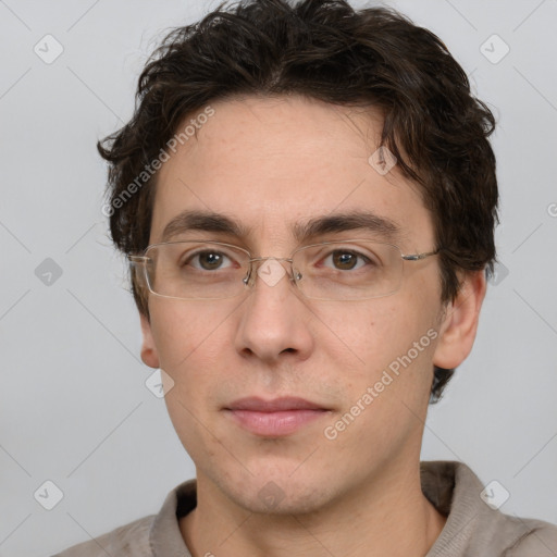 Neutral white adult male with short  brown hair and brown eyes