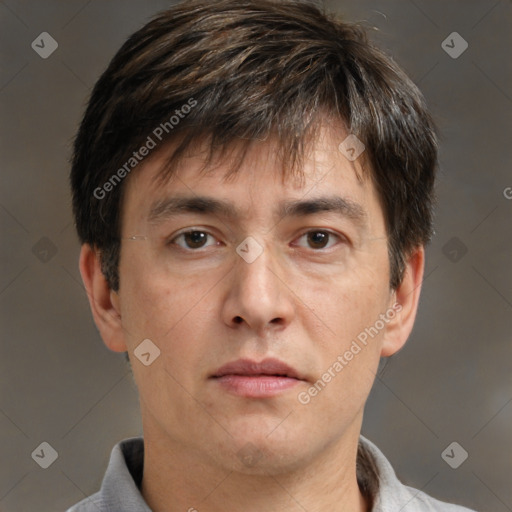 Neutral white adult male with short  brown hair and brown eyes