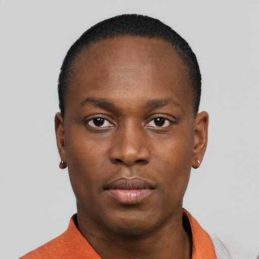 Neutral black young-adult male with short  brown hair and brown eyes