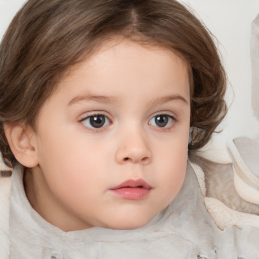 Neutral white child female with medium  brown hair and brown eyes