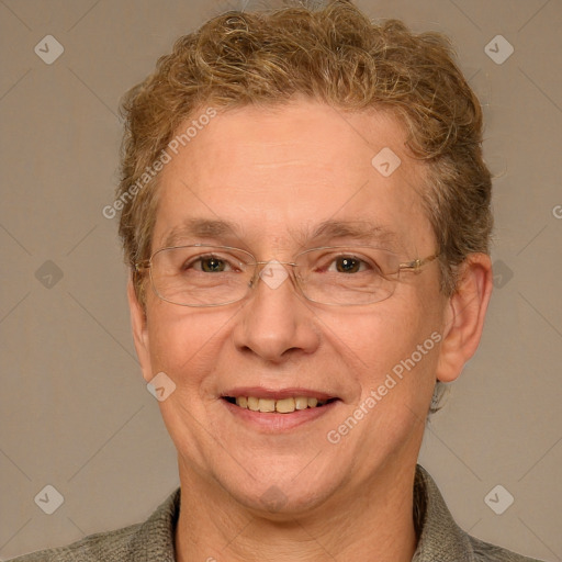 Joyful white middle-aged male with short  brown hair and blue eyes