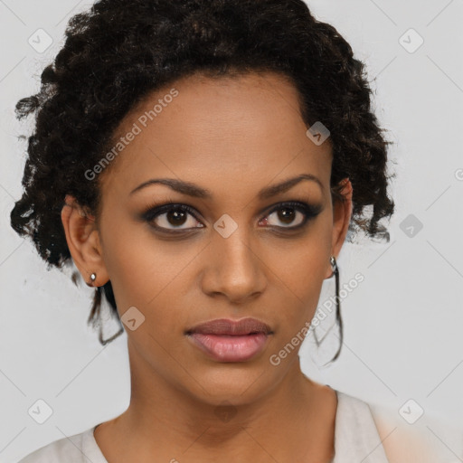 Neutral black young-adult female with short  brown hair and brown eyes