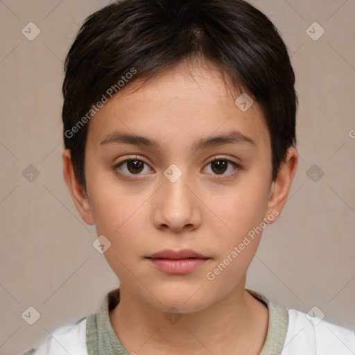 Neutral white child female with short  brown hair and brown eyes