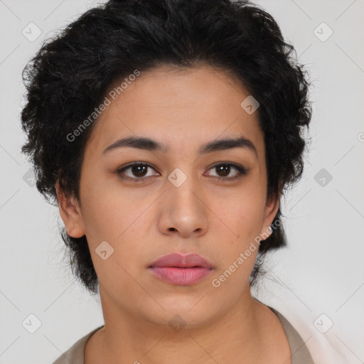 Neutral asian young-adult female with short  black hair and brown eyes