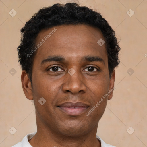 Neutral black young-adult male with short  brown hair and brown eyes