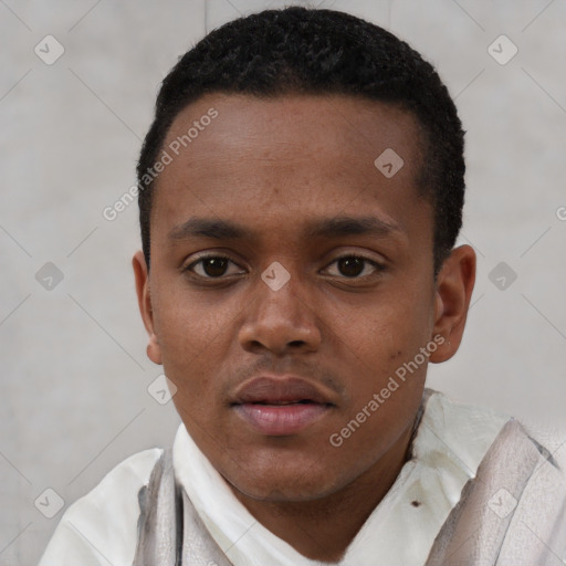 Neutral black young-adult male with short  brown hair and brown eyes