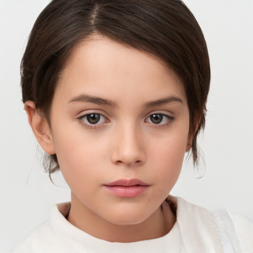 Neutral white child female with medium  brown hair and brown eyes