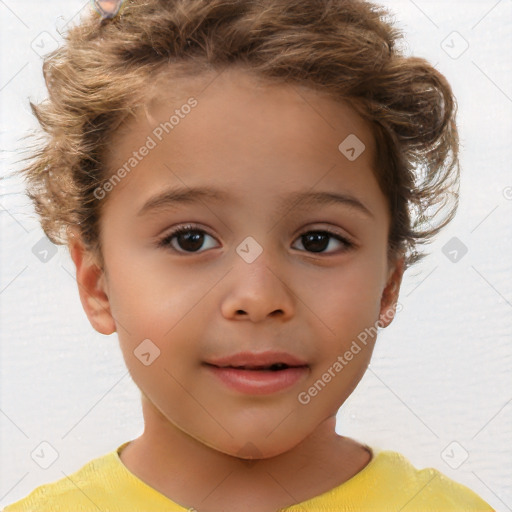 Neutral white child female with short  brown hair and brown eyes