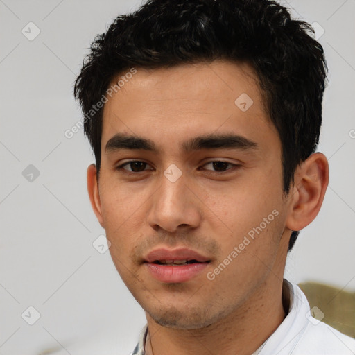 Neutral asian young-adult male with short  black hair and brown eyes