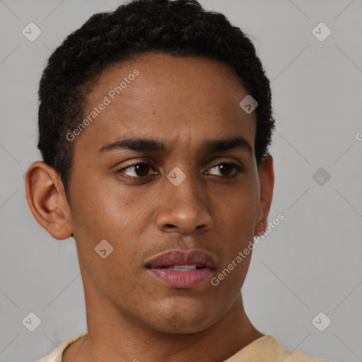 Neutral black young-adult male with short  brown hair and brown eyes