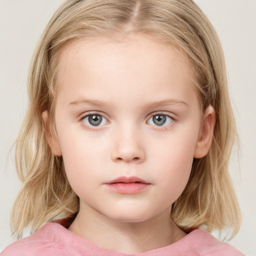 Neutral white child female with medium  brown hair and blue eyes