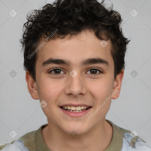 Joyful white child male with short  brown hair and brown eyes