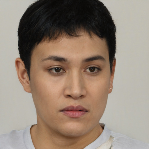 Neutral latino young-adult male with short  brown hair and brown eyes