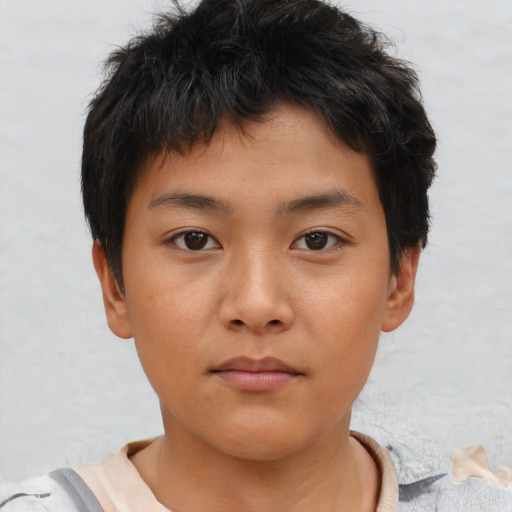 Neutral asian young-adult male with short  brown hair and brown eyes