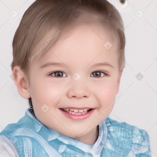 Joyful white child female with short  brown hair and brown eyes