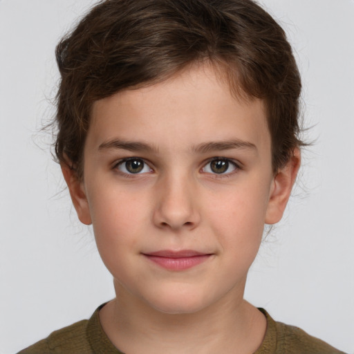 Neutral white child female with short  brown hair and brown eyes