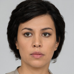 Neutral asian young-adult female with medium  brown hair and brown eyes