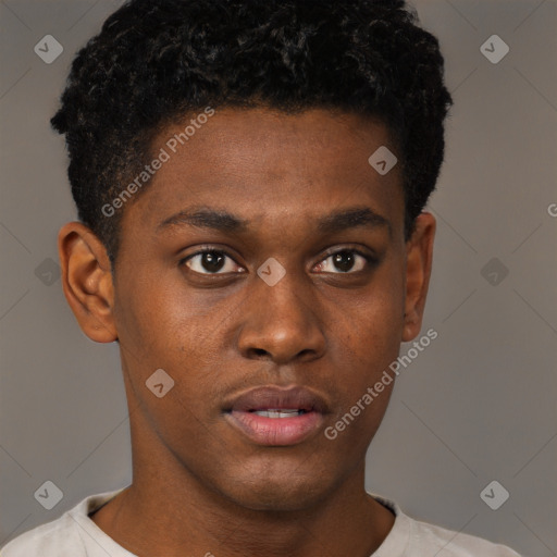 Neutral black young-adult male with short  brown hair and brown eyes