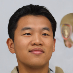 Neutral asian young-adult male with short  brown hair and brown eyes