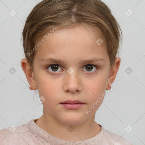 Neutral white child female with short  brown hair and brown eyes