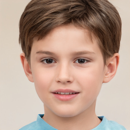 Joyful white child male with short  brown hair and brown eyes