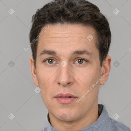 Neutral white adult male with short  brown hair and brown eyes