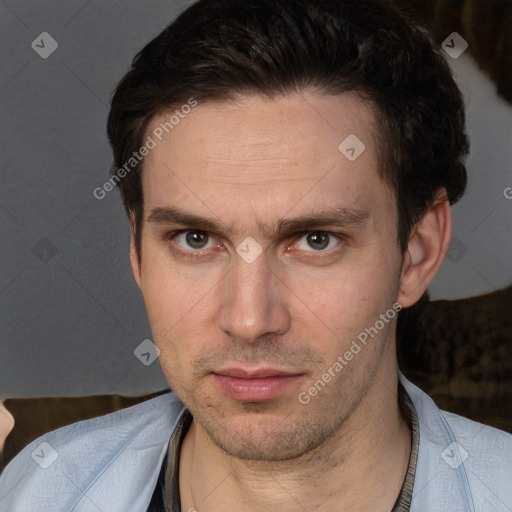 Neutral white adult male with short  brown hair and brown eyes