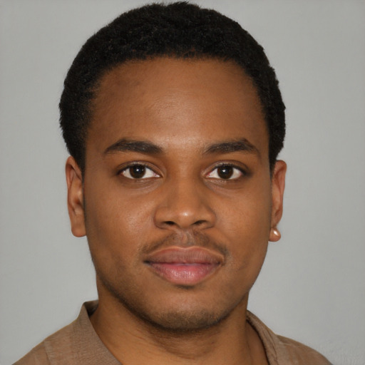 Neutral black young-adult male with short  brown hair and brown eyes