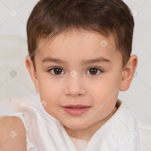 Joyful white child male with short  brown hair and brown eyes