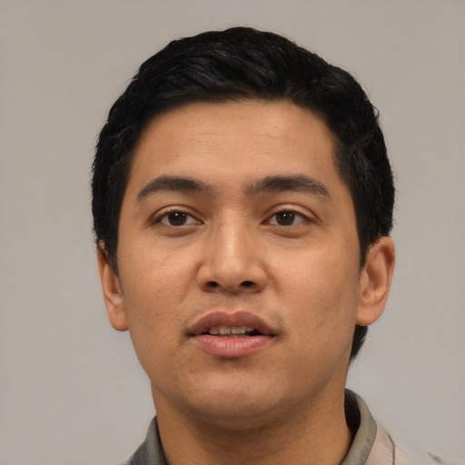 Neutral asian young-adult male with short  black hair and brown eyes