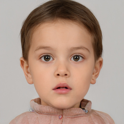 Neutral white child female with short  brown hair and brown eyes