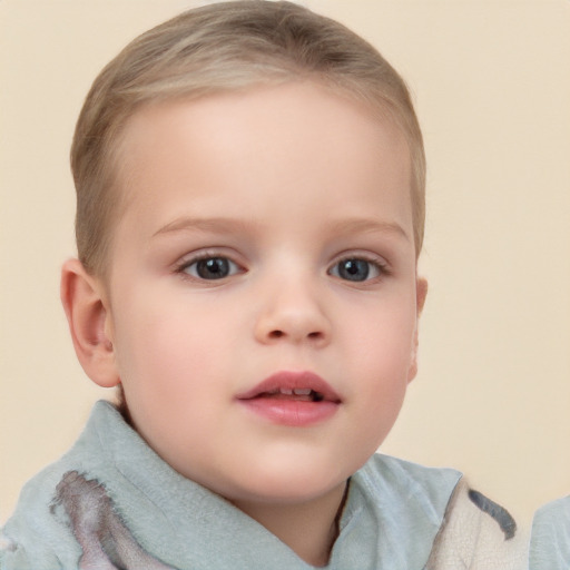 Neutral white child female with short  brown hair and blue eyes