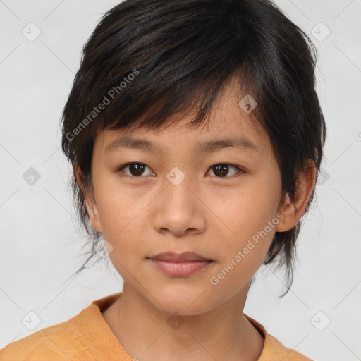 Neutral asian young-adult female with medium  brown hair and brown eyes